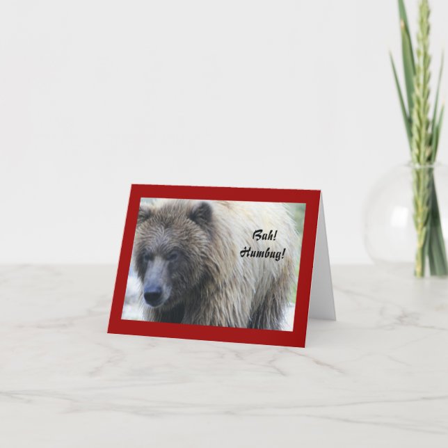 Bah! Humbug! Grizzly Bear Holiday Notecard (Front)