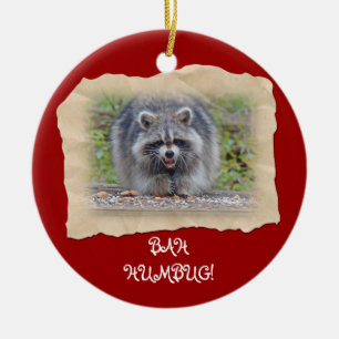 Bah Humbug Raccoon Ceramic Ornament