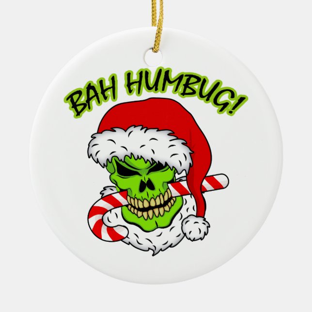 Bah Humbug Skull Ceramic Ornament (Front)