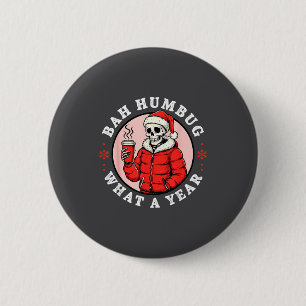 Bah Humbug Skull Hat Santa's Candy Christmas Pajam 2 Inch Round Button