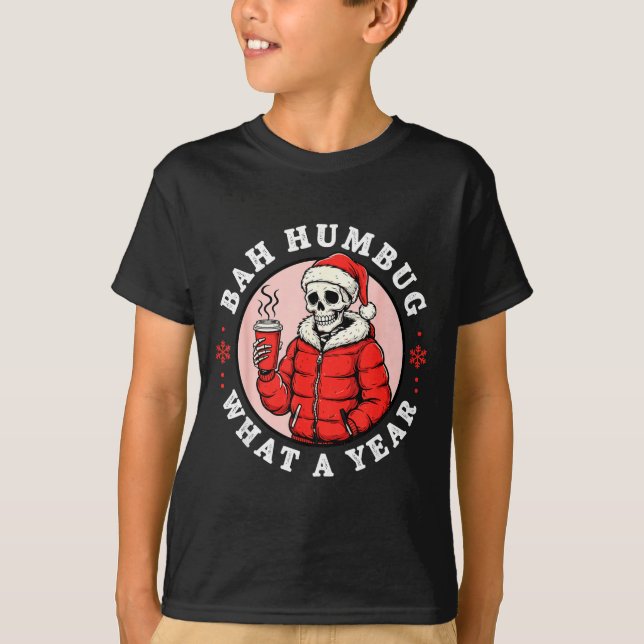 Bah Humbug Skull Hat Santa's Candy Christmas Pajam T-Shirt (Front)