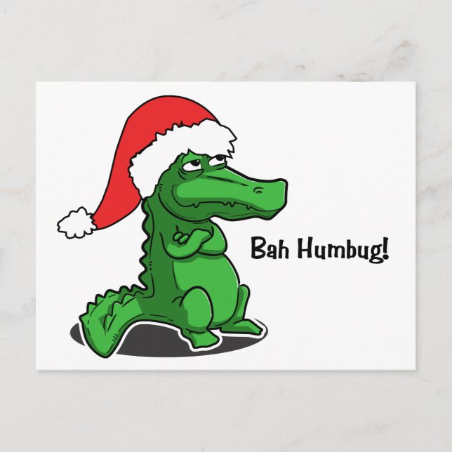 Bah Humbug! Smug cartoon alligator with Santa Hat Holiday Postcard (Front)