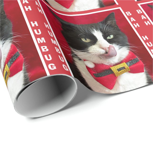 Bah Humbug Tuxedo Cat Christmas Wrapping Paper (Roll Corner)