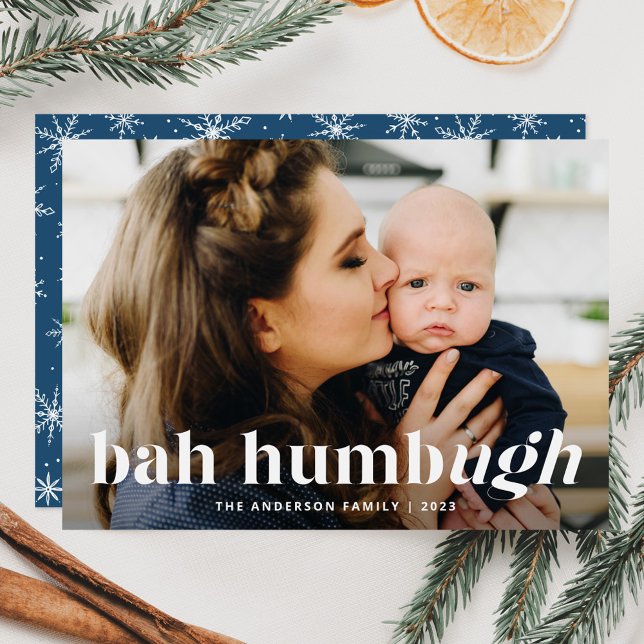 Bah Humbug Ugh Blue Funny Holiday Photo Card (Creator Uploaded)