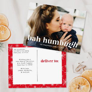 Bah Humbug Ugh Red Funny Photo Holiday Postcard