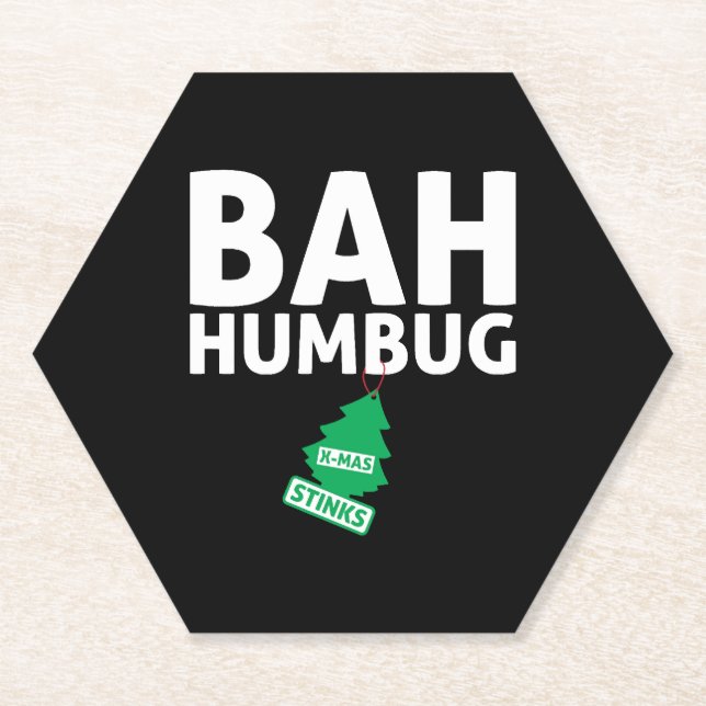 Bah Humbug Xmas Stinks Funny Anti Christmas Grumpy Paper Coaster (Front)