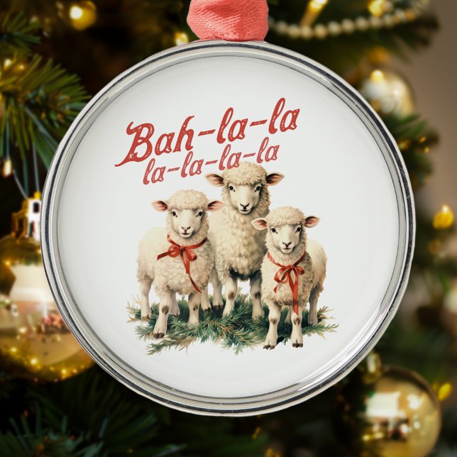 Bah La La Cute Retro Christmas Sheep Metal Ornament (Creator Uploaded)
