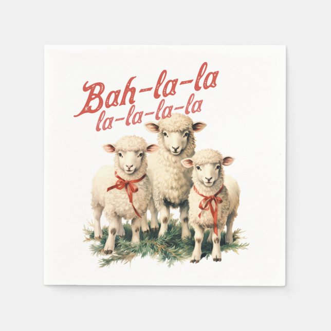 Bah La La Cute Retro Christmas Sheep Napkin (Front)