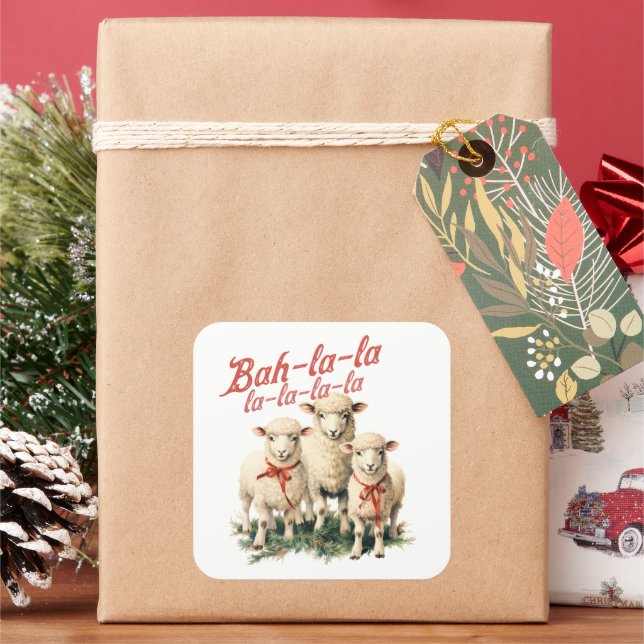 Bah La La Cute Retro Christmas Sheep Square Sticker (Holiday)
