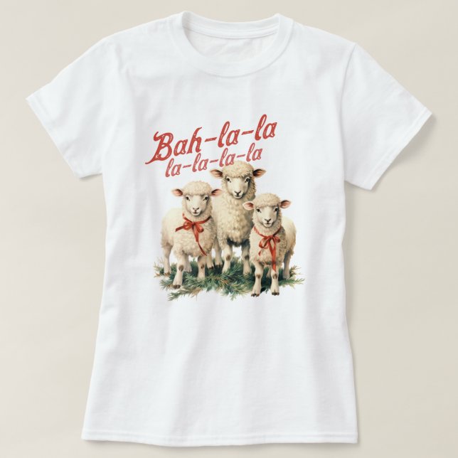 Bah La La Cute Retro Christmas Sheep T-Shirt (Design Front)