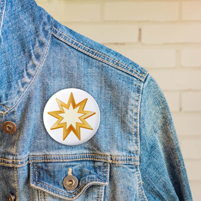 Baha'i  2 inch round button (Peace.  Nine pointed star, symbol of the Baha’i faith in gold..)