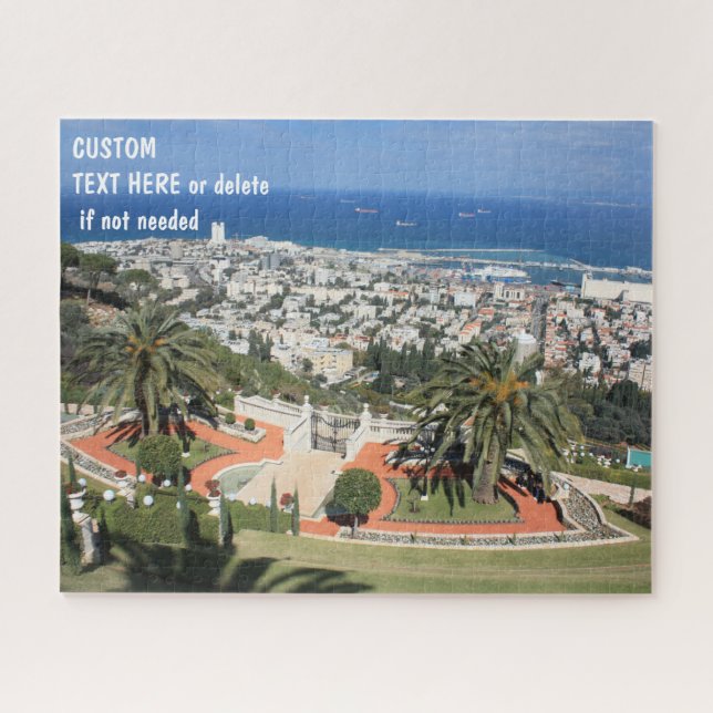 Baha'i Gardens in Haifa, Israel, custom text Jigsaw Puzzle (Horizontal)