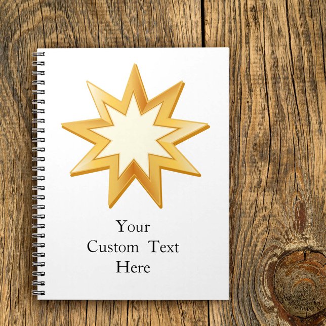 Baha'i Journal 6.5" x 8.75" (Nine pointed star, symbol of the Baha’i faith in gold. Customize with your text.)