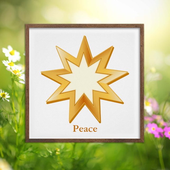 Baha'i Peace Poster (Peace. Nine pointed star, symbol of the Baha’i faith in gold. )