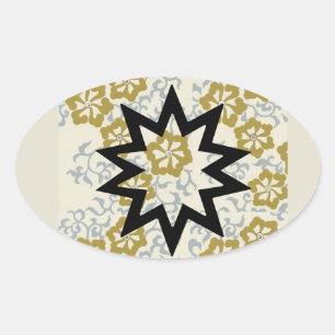 Baha'i Star on Gold and Silver Background Oval Sticker