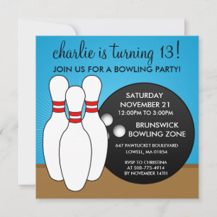 Bahama Blue Let's Have a Ball Bowling Party Invitation