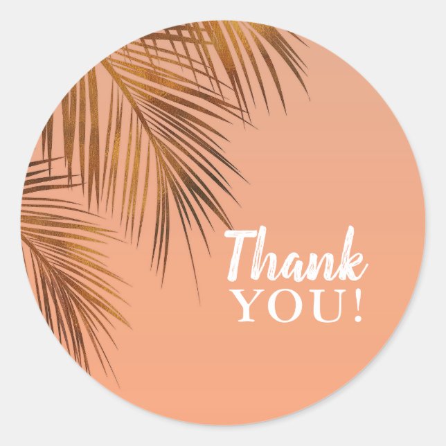 Bahama Breeze Bronze Palm Coral Peach Wedding Classic Round Sticker (Front)
