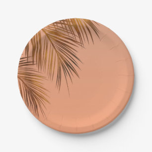 Bahama Breeze Bronze Palm Coral Peach Wedding Paper Plate