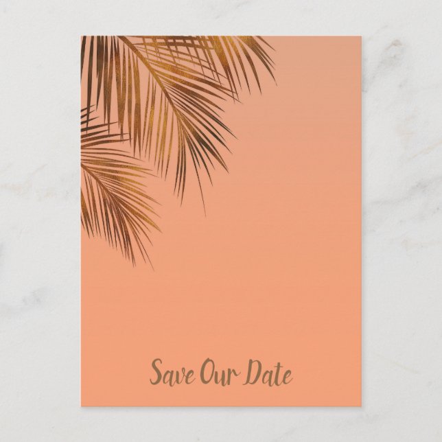 Bahama Breeze Bronze Palm Coral Save The Date Announcement Postcard (Front)