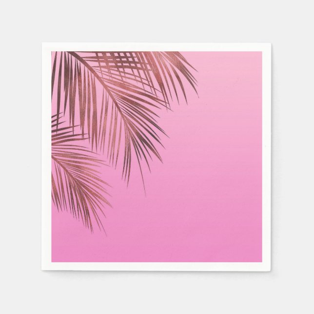 Bahama Breeze Bronze Rose Gold Palm Pink Wedding Napkin (Front)