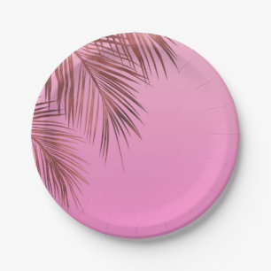 Bahama Breeze Bronze Rose Gold Palm Pink Wedding Paper Plate