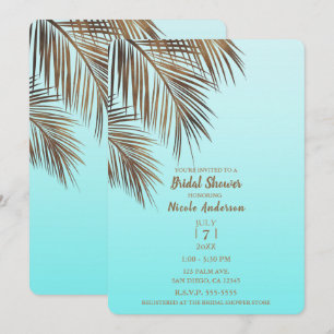 Bahama Breeze Copper Palm Aqua Blue Bridal Shower Invitation
