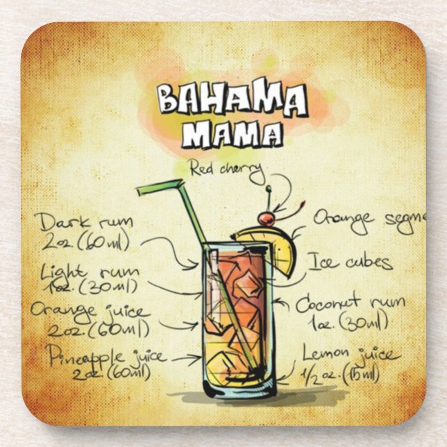 Bahama Mama Bartender Drink Recipe Coaster (Front)