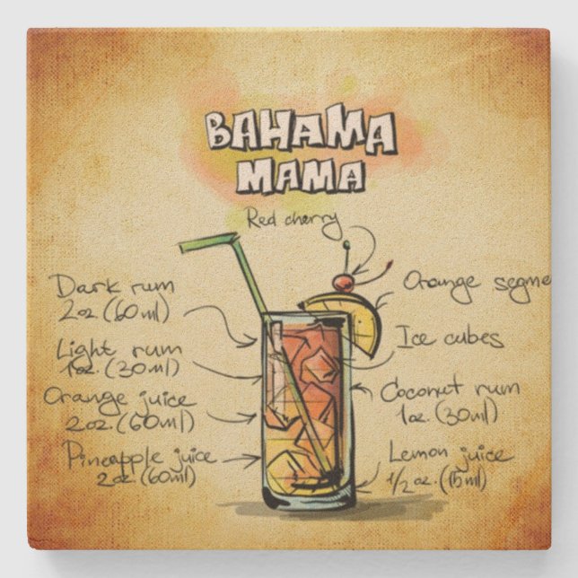 Bahama Mama Bartender Drink Recipe Stone Coaster (Front)