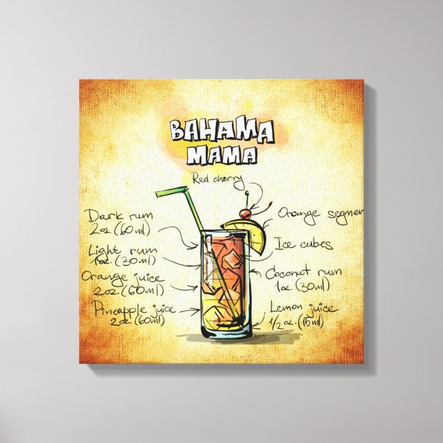 Bahama Mama Cocktail Recipe Canvas Print (Front)