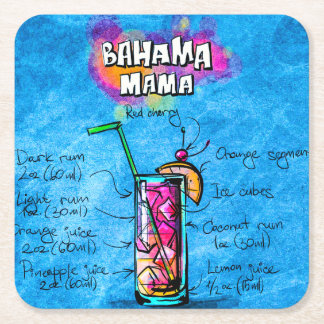 Bahama Mama Cocktail Recipe Custom Square Coaster