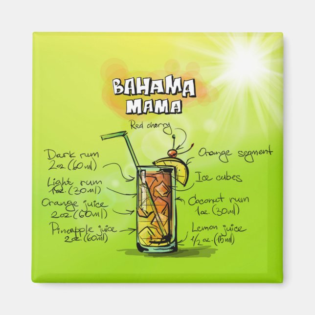 Bahama Mama Cocktail Recipe Magnet (Front)