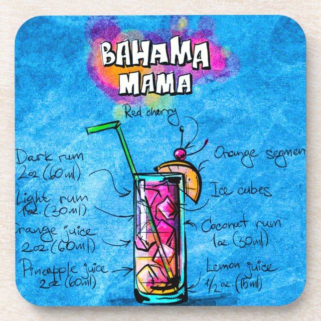 Bahama Mama Cocktail Recipe Plastic Coaster (Front)
