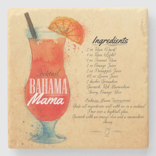 Bahama Mama Recipe Stone Coaster (Front)