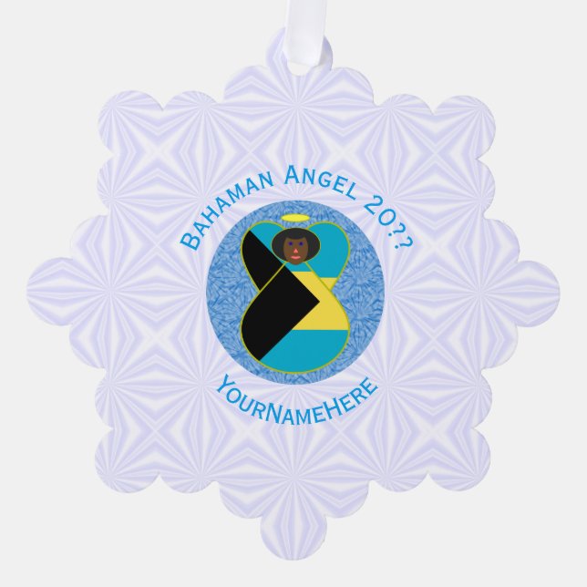 Bahaman Flag Black Angel Personalized Ornament Card (Front)