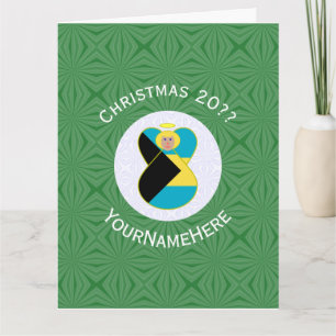 Bahaman Flag Blonde Angel Christmas Personalized  Card