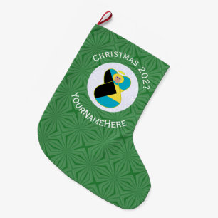 Bahaman Flag Blonde Angel Christmas Personalized Large Christmas Stocking
