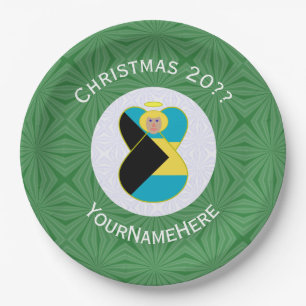 Bahaman Flag Blonde Angel Christmas Personalized  Paper Plate