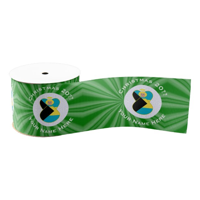 Bahaman Flag Christmas Angel Personalize Grosgrain Ribbon (Spool)