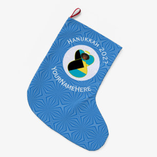Bahaman Flag Dark Angel Hanukkah Personalized Large Christmas Stocking