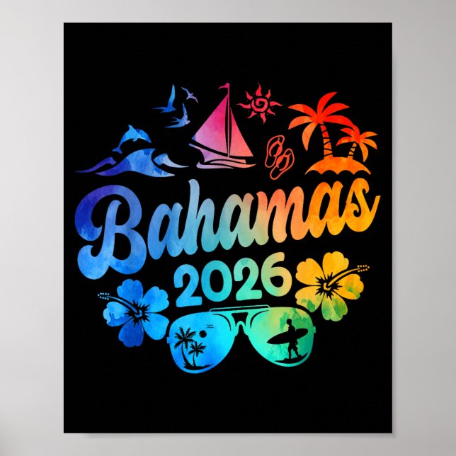 Bahamas 2026 Vacation Beach Tie Dye Trips Summer V Poster (Front)