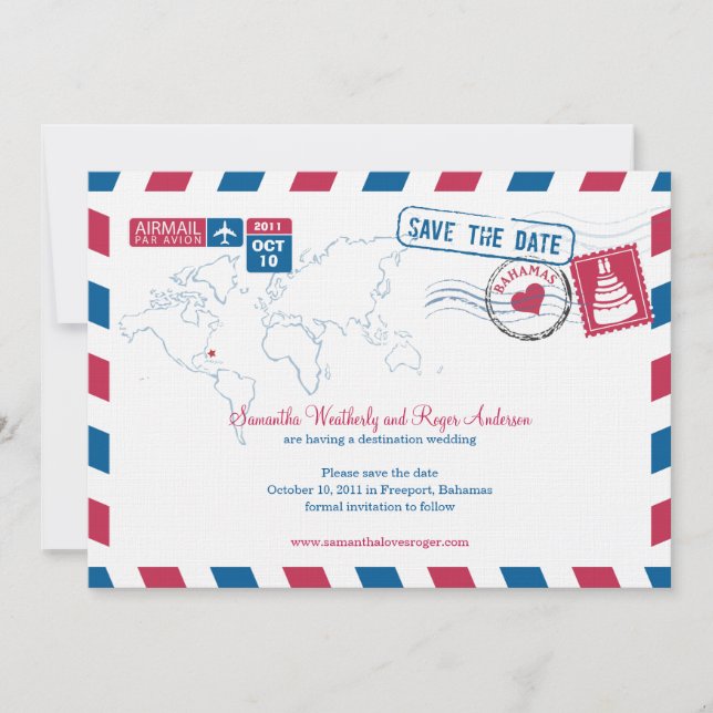 Bahamas Air Mail Wedding Save The Date (Front)