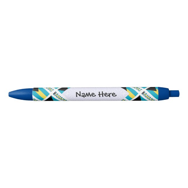 Bahamas and Bahaman Flag Tiled Personalized  Black Ink Pen (Front)