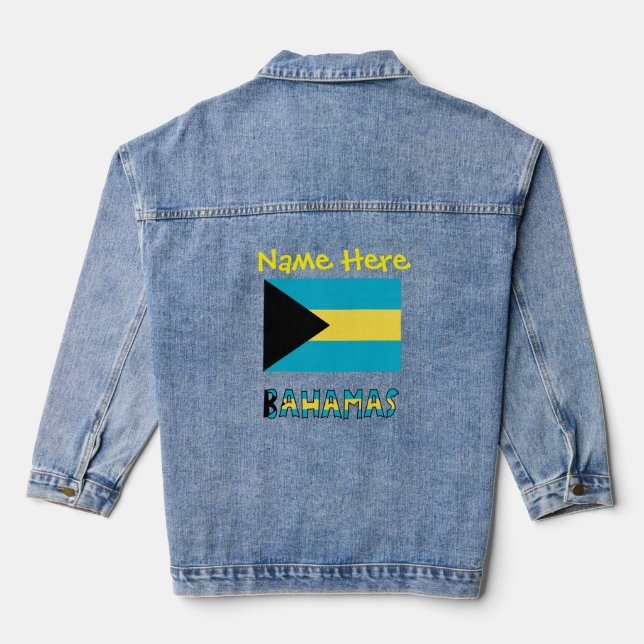 Bahamas and Bahamian Flag Yellow Personalization  Denim Jacket (Back)