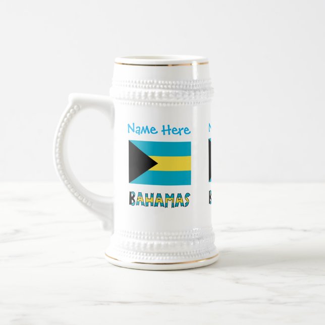 Bahamas Bahaman Flag Blue Personalization  Beer Stein (Left)
