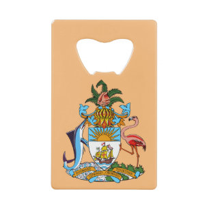 Bahamas Coat of Arms - Marlin, Flamingo, Conch Credit Card Bottle Opener