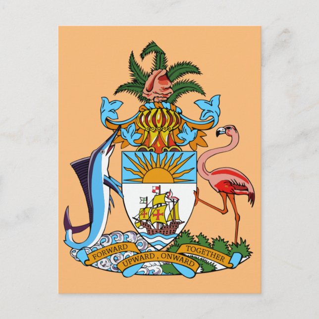 Bahamas Coat of Arms - Marlin, Flamingo, Conch Postcard (Front)