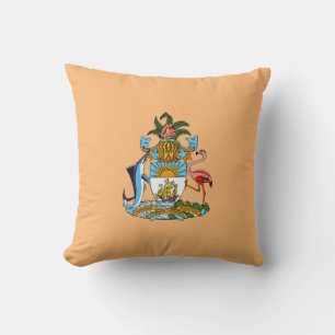 Bahamas Coat of Arms - Marlin, Flamingo, Conch Throw Pillow