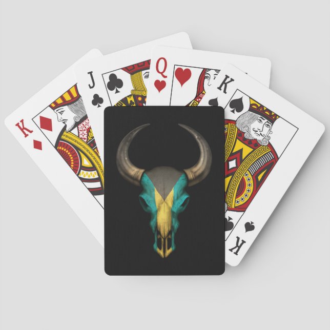 Bahamas Flag Bull Skull Playing Cards (Back)