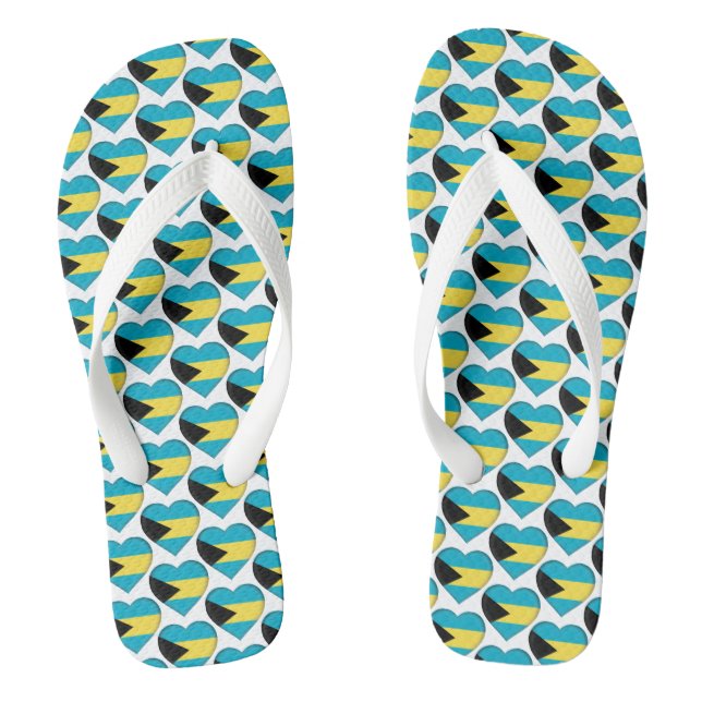 Bahamas Flag Colours Hearts Pattern Patriotic Flip Flops (Footbed)