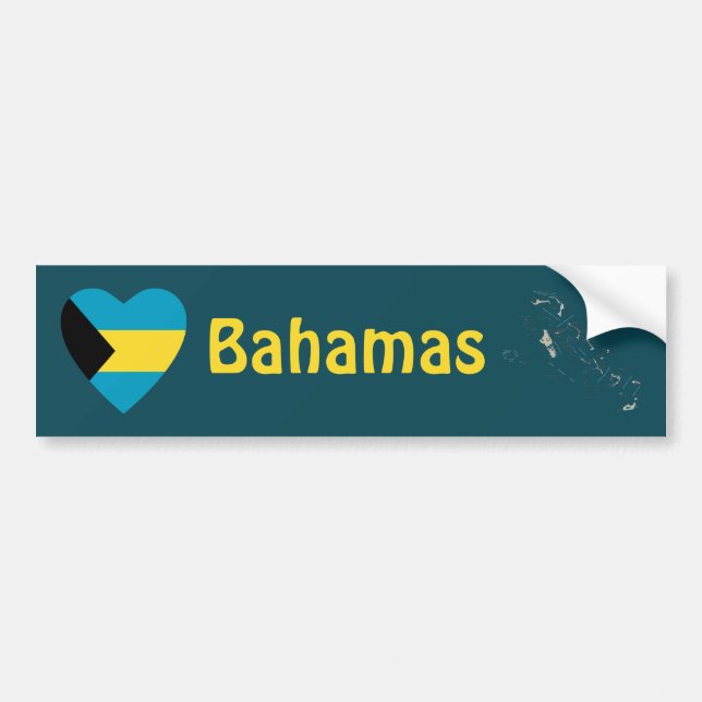 Bahamas Flag Heart + Map Bumper Sticker (Front)